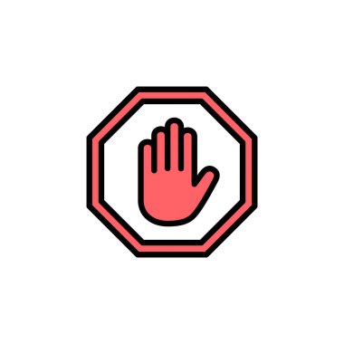 Simge setinin resimlemesini durdur. Dur tabelası. Dur işareti ve sembol. Kırmızı tabelayı elle girmeyin