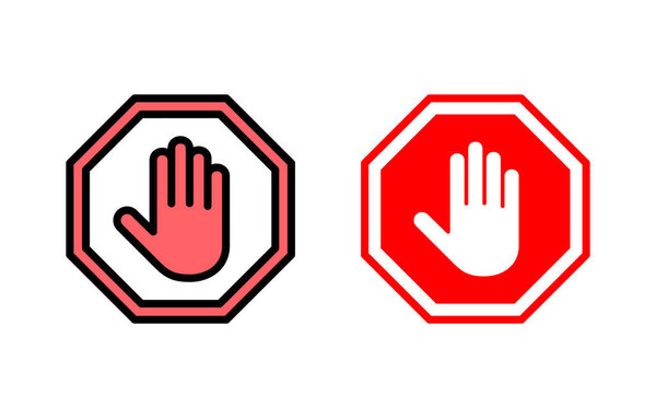 Stop icon set illustration. stop road sign. hand stop sign and symbol. Do not enter stop red sign with hand