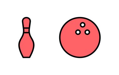 Bowling ikonu çizimi. Bowling topu, iğne işareti ve sembol.