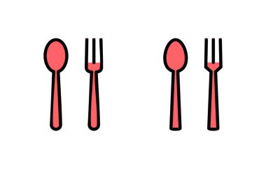 kaşık ve çatal simgesi çizimi. kaşık, çatal ve bıçak ikonu vektörü. Restoran işareti ve sembolü