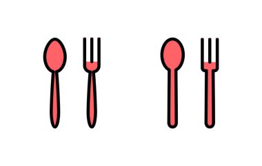 kaşık ve çatal simgesi çizimi. kaşık, çatal ve bıçak ikonu vektörü. Restoran işareti ve sembolü