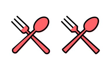 kaşık ve çatal simgesi çizimi. kaşık, çatal ve bıçak ikonu vektörü. Restoran işareti ve sembolü