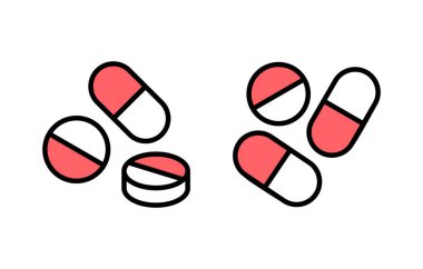 İlaç ikonu çizimi. Kapsül simgesi. Uyuşturucu işareti ve sembol