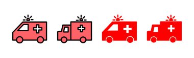Ambulans simgesi çizimi. Ambulans kamyonu işareti ve sembol. Ambulans arabası