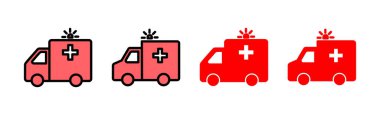Ambulans simgesi çizimi. Ambulans kamyonu işareti ve sembol. Ambulans arabası