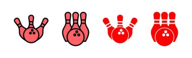 Bowling ikonu çizimi. Bowling topu, iğne işareti ve sembol.