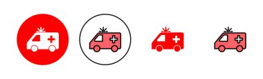 Ambulans simgesi çizimi. Ambulans kamyonu işareti ve sembol. Ambulans arabası