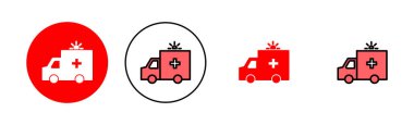 Ambulans simgesi çizimi. Ambulans kamyonu işareti ve sembol. Ambulans arabası
