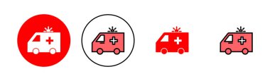 Ambulans simgesi çizimi. Ambulans kamyonu işareti ve sembol. Ambulans arabası