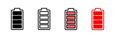 Batarya ikonu vektör çizimi. Pil şarj işareti ve sembol. pil şarj seviyesi