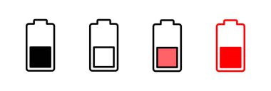 Batarya ikonu vektör çizimi. Pil şarj işareti ve sembol. pil şarj seviyesi