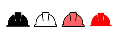 Kask simgesi vektör illüstrasyonu. Motosiklet kaskı tabelası ve sembolü. İnşaat miğferi simgesi. Güvenlik kaskı