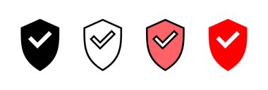 Kalkan kontrol işareti vektör illüstrasyonu. Koruma onayı işareti. Sigorta simgesi