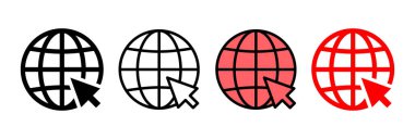 Web simgesi vektör illüstrasyonu. Web tabelalarına ve sembollere git. Web tıklama simgesi. Genel arama simgesi