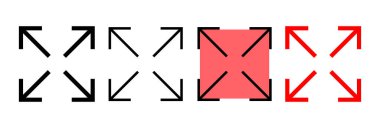 Tam Ekran Simgesi vektör illüstrasyonu. Tam ekran işareti ve simgeye genişlet. Oklar sembolü