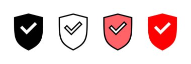 Kalkan kontrol işareti vektör illüstrasyonu. Koruma onayı işareti. Sigorta simgesi