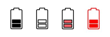 Batarya ikonu vektör çizimi. Pil şarj işareti ve sembol. pil şarj seviyesi