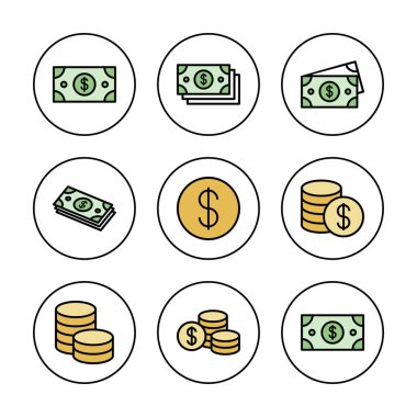 Para ikonu vektör illüstrasyonu. Para işareti ve sembol