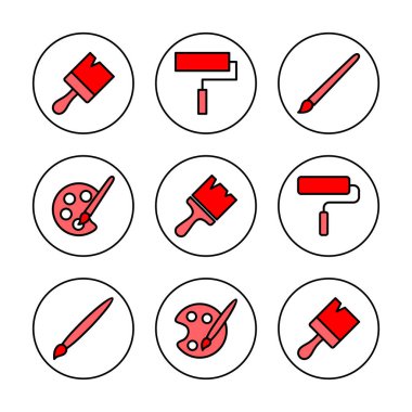 Simge vektör illüstrasyonunu boya. Boya fırçası işareti ve sembol. boyama silindiri vektörü