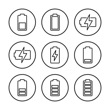Batarya ikonu vektör çizimi. Pil şarj işareti ve sembol. pil şarj seviyesi