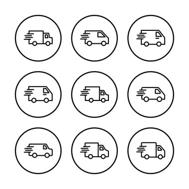 Teslimat kamyonu ikonu vektör çizimi. Teslimat kamyonu işareti ve sembol. Hızlı dağıtım simgesi gönderiliyor