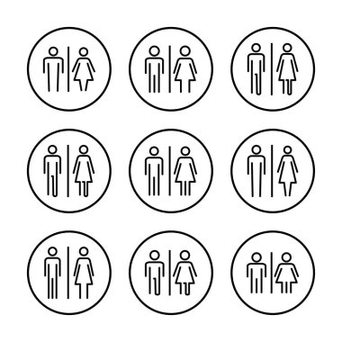 Tuvalet ikonu vektör illüstrasyonu. Kızlar ve erkekler tuvaletleri imzalar ve simgeler. Banyo tabelası. wc, tuvalet