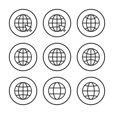 Web simgesi vektör illüstrasyonu. Web tabelalarına ve sembollere git. Web tıklama simgesi. Genel arama simgesi