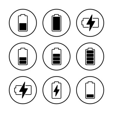 Batarya ikonu vektör çizimi. Pil şarj işareti ve sembol. pil şarj seviyesi