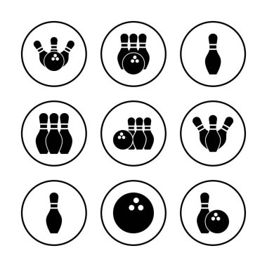 Bowling ikonu vektör illüstrasyonu. Bowling topu, iğne işareti ve sembol.