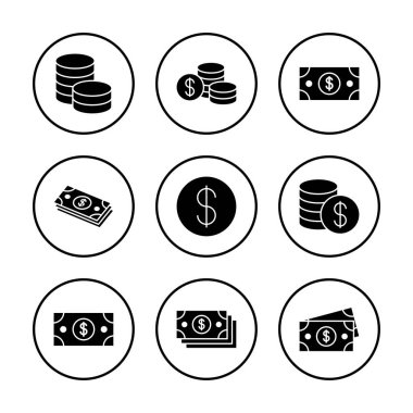 Para ikonu vektör illüstrasyonu. Para işareti ve sembol