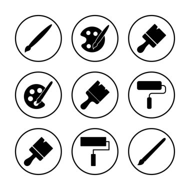 Simge vektör illüstrasyonunu boya. Boya fırçası işareti ve sembol. boyama silindiri vektörü