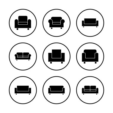 Koltuk simgesi vektör illüstrasyonu. Kanepe işareti ve sembol. mobilya simgesi