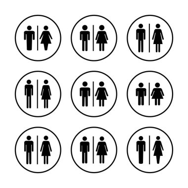 Tuvalet ikonu vektör illüstrasyonu. Kızlar ve erkekler tuvaletleri imzalar ve simgeler. Banyo tabelası. wc, tuvalet