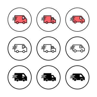 Teslimat kamyonu ikonu vektör çizimi. Teslimat kamyonu işareti ve sembol. Hızlı dağıtım simgesi gönderiliyor