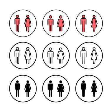 Erkek ve kadın ikon vektör çizimi. Erkek ve dişi işareti ve sembol. Kızlar ve oğlanlar