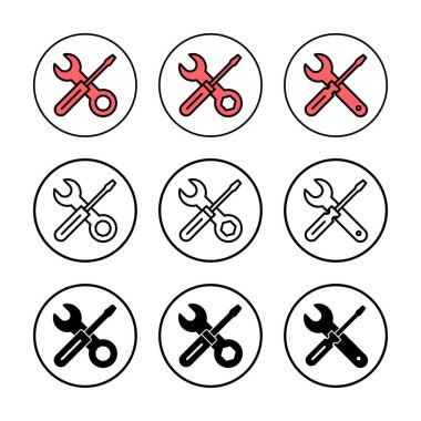 Onarım araçları ikon vektör illüstrasyonu. araç işareti ve sembol. Simge ayarlanıyor. İngiliz anahtarı ve tornavida. Servis