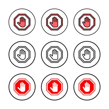 Simge vektör illüstrasyonunu durdur. Dur tabelası. Dur işareti ve sembol. Kırmızı tabelayı elle girmeyin