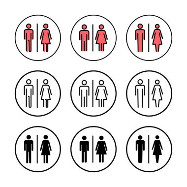 Tuvalet ikonu vektör illüstrasyonu. Kızlar ve erkekler tuvaletleri imzalar ve simgeler. Banyo tabelası. wc, tuvalet