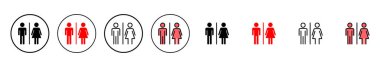 Tuvalet ikonu vektör illüstrasyonu. Kızlar ve erkekler tuvaletleri imzalar ve simgeler. Banyo tabelası. wc, tuvalet