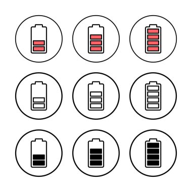 Batarya ikonu vektör çizimi. Pil şarj işareti ve sembol. pil şarj seviyesi