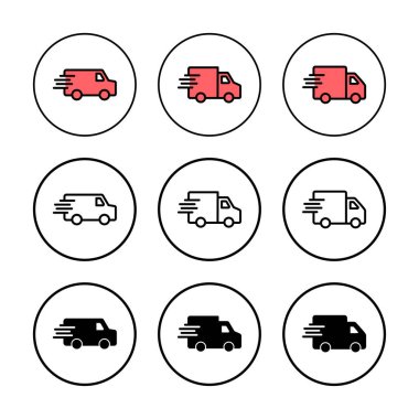 Teslimat kamyonu ikonu vektör çizimi. Teslimat kamyonu işareti ve sembol. Hızlı dağıtım simgesi gönderiliyor