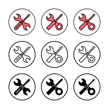 Onarım araçları ikon vektör illüstrasyonu. araç işareti ve sembol. Simge ayarlanıyor. İngiliz anahtarı ve tornavida. Servis