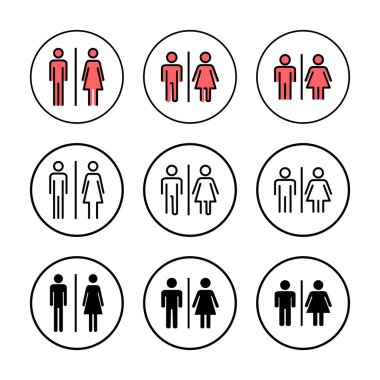 Tuvalet ikonu vektör illüstrasyonu. Kızlar ve erkekler tuvaletleri imzalar ve simgeler. Banyo tabelası. wc, tuvalet