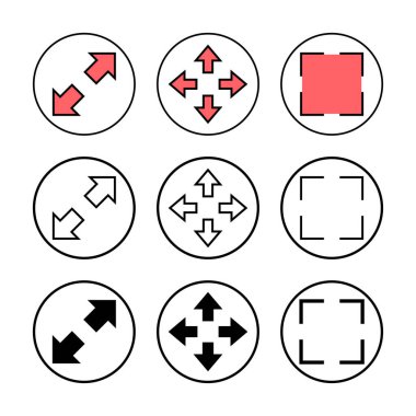 Tam Ekran Simgesi vektör illüstrasyonu. Tam ekran işareti ve simgeye genişlet. Oklar sembolü