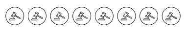 Gavel ikon vektör çizimi. Yargıç tokmak işareti ve sembol. Kanun simgesi. Açık arttırma çekici
