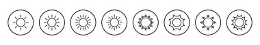 Güneş ikonu vektör illüstrasyonu. Parlaklık işareti ve sembol.