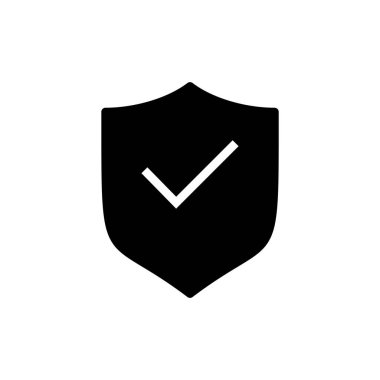 Kalkan kontrol işareti vektör illüstrasyonu. Koruma onayı işareti. Sigorta simgesi