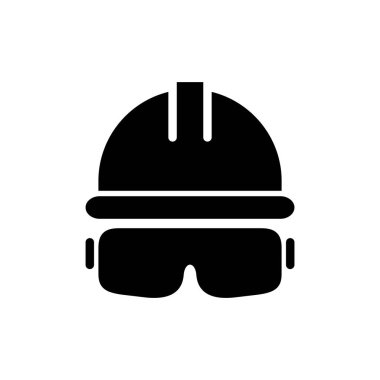 Kask simgesi vektör illüstrasyonu. Motosiklet kaskı tabelası ve sembolü. İnşaat miğferi simgesi. Güvenlik kaskı