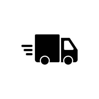 Teslimat kamyonu ikonu vektör çizimi. Teslimat kamyonu işareti ve sembol. Hızlı dağıtım simgesi gönderiliyor