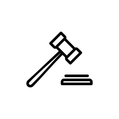 Gavel ikon vektör çizimi. Yargıç tokmak işareti ve sembol. Kanun simgesi. Açık arttırma çekici